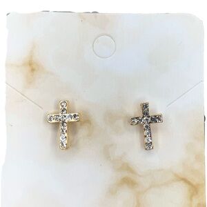Gold diamond cross earrings